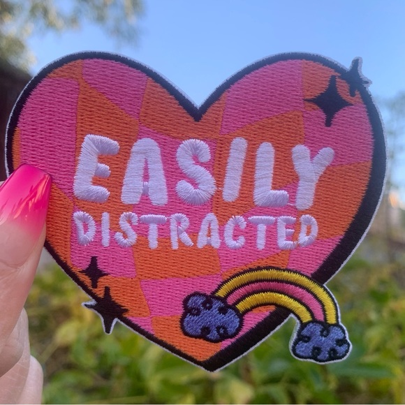 “Easily Distracted” , ADHD, Mental Health Awareness, Embroidery Iron On Patches - Picture 3 of 3